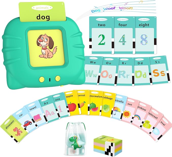 Aullsaty Talking Flash Cards for Toddlers 1-3, Upgraded 248 Sight Words Montessori Speech Therapy Toy, Autism Sensory Educational Learning Toys, Birthday Gifts for Boys Girls (Green)
