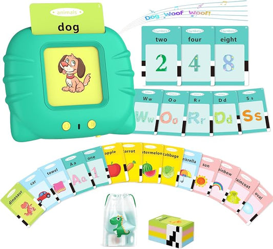 Aullsaty Talking Flash Cards for Toddlers 1-3, Upgraded 248 Sight Words Montessori Speech Therapy Toy, Autism Sensory Educational Learning Toys, Birthday Gifts for Boys Girls (Green)