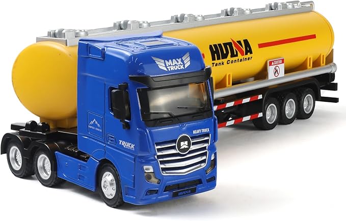 Tanker Semi Truck Toy, Large 1/50 for MAX Diecast Model Oil Tank Metal Transport Truck, Semi Truck and Trailer Gifts for Boys Adult Model Car Collector -BlueYellow