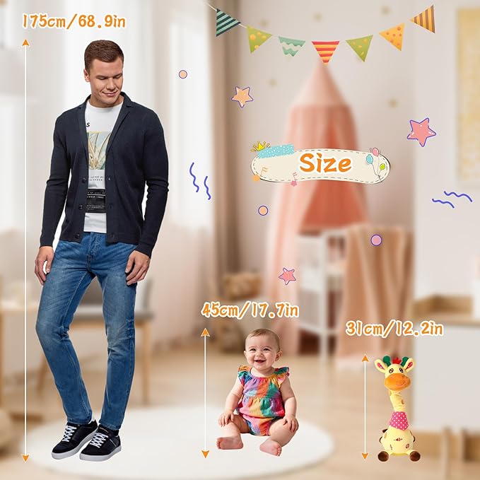 LUKETURE Dancing Talking Giraffe Toy Stuffed Plush, Cute Interactive Talking Giraffe Gift for Girls Boys Kids, Musical Baby Toys Singing 10 Children's Song Repeats What You Say