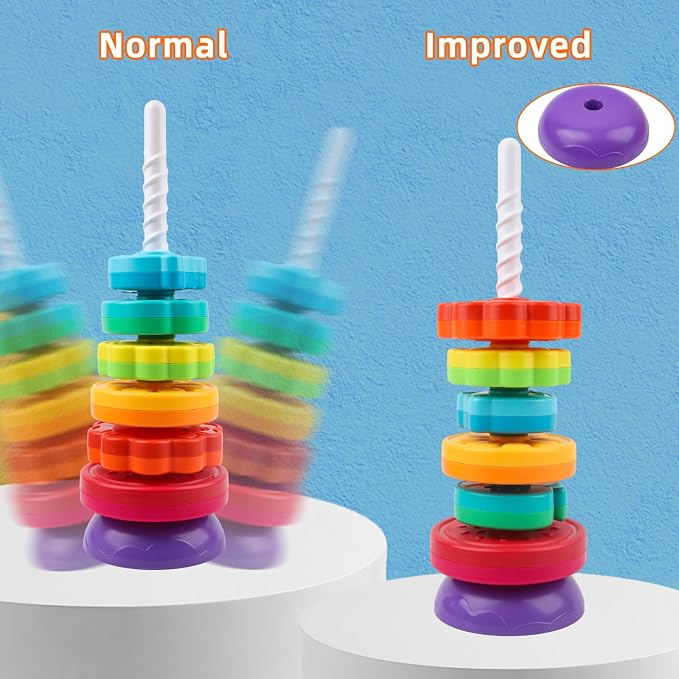 BYFWH Spinning Stacking Toys for Babies 12+ Month Rainbow Ring Flowers Animals Fruits Theme Stacker ABS Toys for Toddlers 1-3 Montessori Educational Learning Sensory Toy,Stacking Toy for Kids