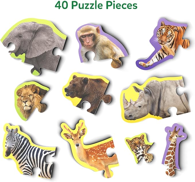 Skillmatics Step by Step Puzzles - 40 Piece Jigsaw & Toddler Puzzle, Montessori Educational Toy for Boys & Girls, Wild Animals, Travel Friendly, Gifts for Kids Ages 3, 4, 5 and Up