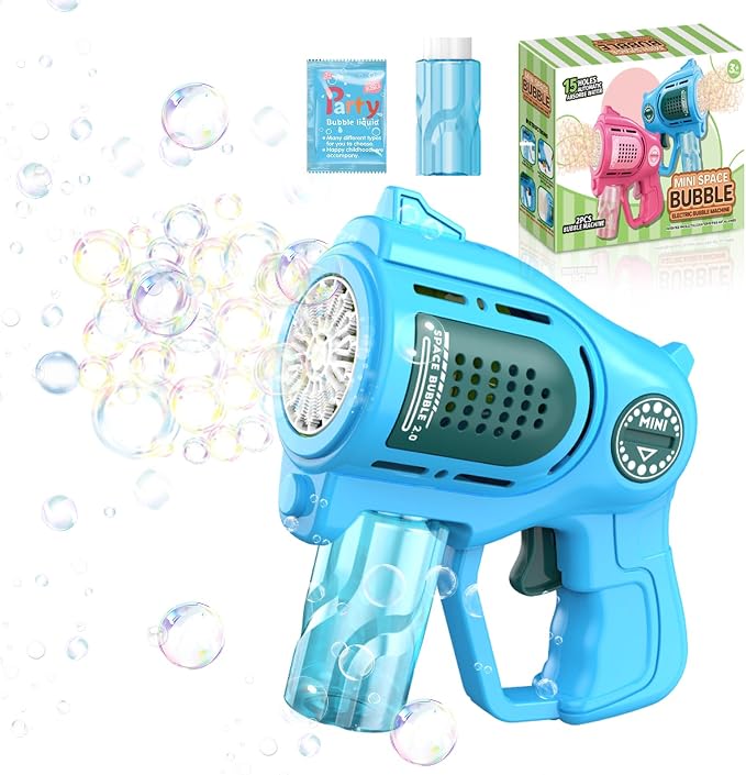 Bubble Gun for Toddlers 1-3 Kids 4-8, 15-Holes Automatic Bubble Machine Blower Blaster Maker with 1 Bottles Solution, Easter Party Favors Summer Outdoors Wedding Toys Gifts for Boys Girls, Blue
