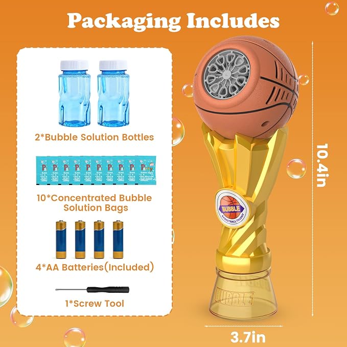 Basketball Trophy Bubble Wand,Basketball World Cup Bubble Machine for Kids,Light Up Bubble Maker,Bubble Blower,Outdoor Party Birthday Bubbles Toy for Toddlers,Gifts for Boys Age 3-8 Years Old.