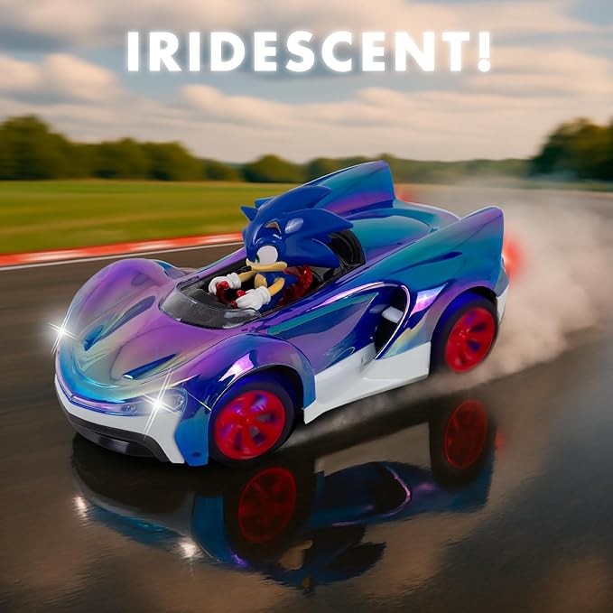 NKOK Sonic Glow Racer RC Car w/Turbo Boost | Ready-to-Run 1/16 Scale | Light-Up Body, USB Rechargeable
