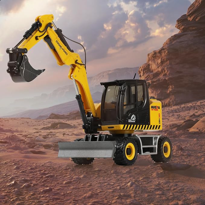 Excavator Toy, 1:50 Diecast Realistic Construction Vehicle with Movable Metal Arm, Durable Rubber Tires, Ideal Sand Toy Gift for Boys