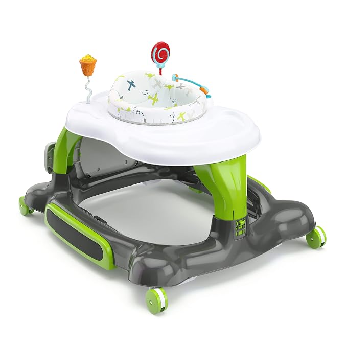 Storkcraft 3-in-1 Activity Walker and Rocker with Jumping Board and Feeding Tray, Interactive Walker with Toy Tray and Jumping Board for Toddlers and Infants, Green