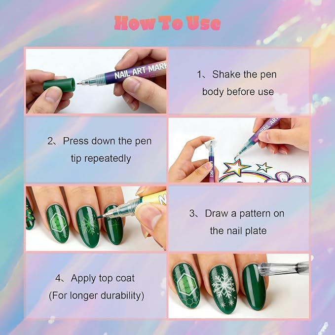 YOUKOYI Nail Art Pens, 24 Colors Precision Tip Nail Art Markers Set Easy to Use for Beginners, Vibrant Quick-Dry Paint for DIY Nail Design & Detailed Drawing - Professional Manicure Tools Kit