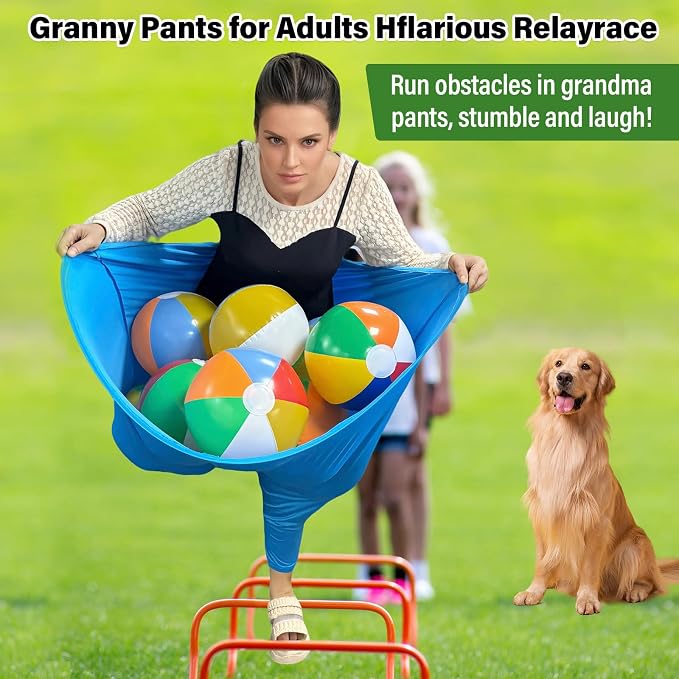 Granny Pants Yard Game for Adults (40 in * 31.5 in),2Pcs Granny Pants Outdoor Games with 10 Bouncy Balls,2 Pumps & Flags, Granny Pants Game for Family Carnival Party Reunion Gathering(Large)