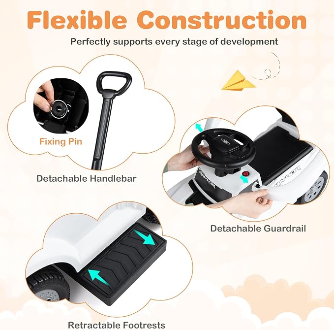 Costzon Ride On Push Car for Toddlers, 3-in-1 Ford Licensed Sliding Car w/Handle, Guardrail, Horn, Engine Sound, LED Lights, Under Seat Storage, Foot-to-Floor Kids Ride On Toys for Boys Girls (White)