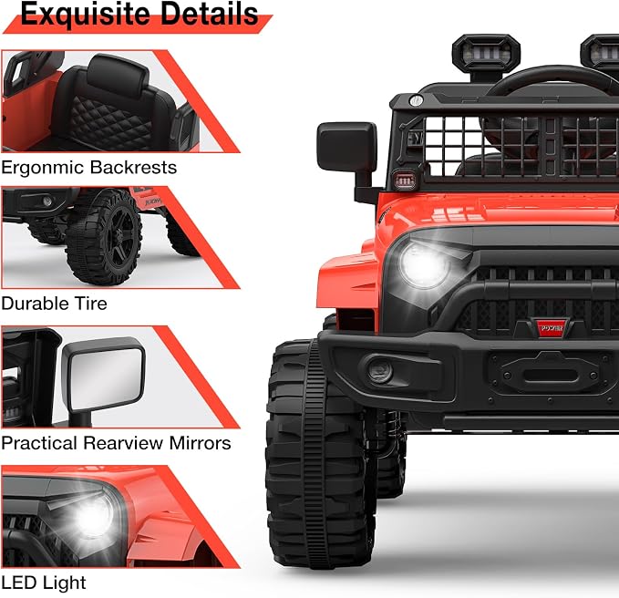 GarveeLife 12V Kids Electric Ride On Truck Car w/Parent Remote Control, Spring Suspension, LED Lights & AUX Port | Outdoor Ride Toy for Boys Girls