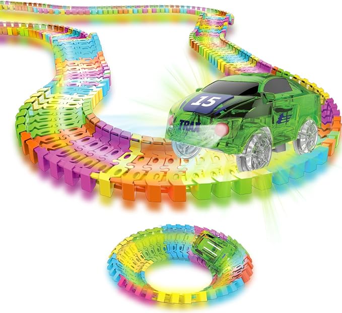 Mindscope Twister Tracks Neon Glow in the Dark 221 Piece (11 feet) of Flexible Assembly Track Race Series