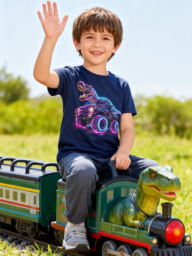 Lovekider Cotton Shirt for 3-6T Boys Truck Dinosaur Toddler Kids T-Shirt Short Sleeve Excavator Construction T-Rex Tee Shirts