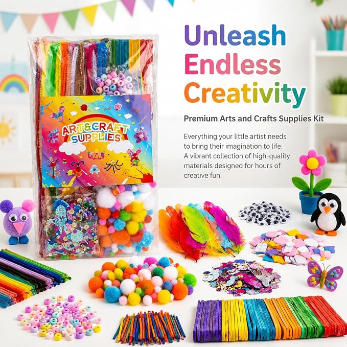 RAINFLOW 1700+ Arts & Crafts Supplies - Craft Kit,Supplies & Materials Set for School,Classroom,Family, Party, DIY, Art Creation, Holiday Decoration