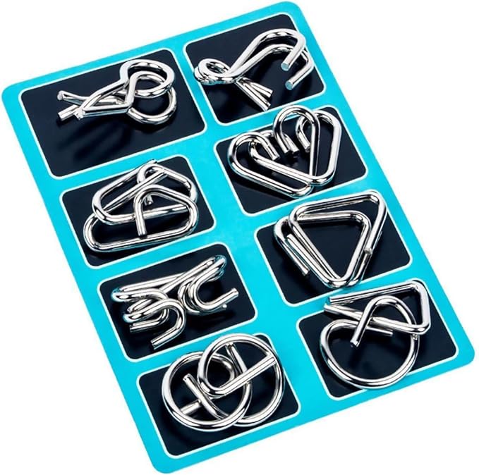 8Pcs Brain Teasers Metal Montessori Puzzle Mind, Logic and IQ Test Game for Adults Unlock Interlock Game