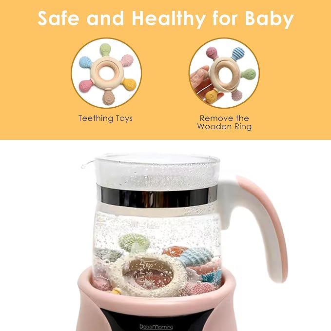 [BabyBite] Teethers Silicone and Beechwood Animal Teether for Sensory and Developmental Play for Baby and Toddler 100% BPA Free Food Grade Silicone, Beige