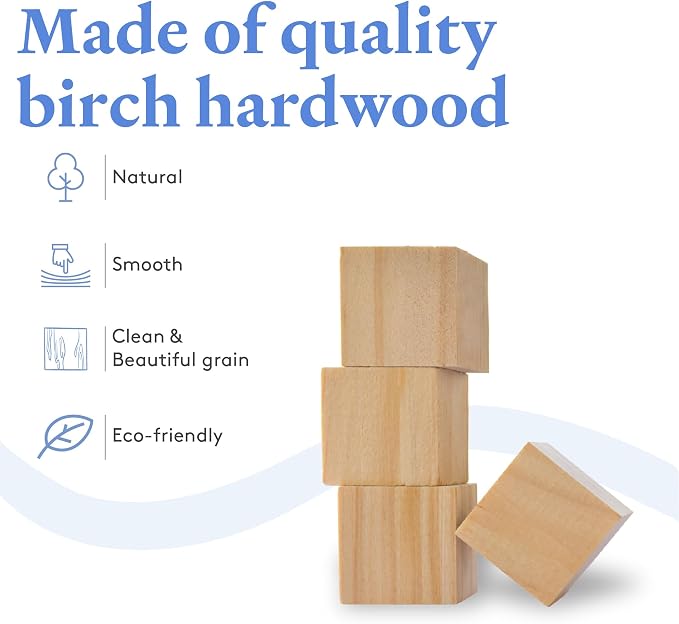 DIY Wood Cubes 1-3/4-inch, Pack of 50 Small Wooden Blocks, Wood Blocks for Crafts, STEM and Blank Wooden Dice, by Woodpeckers
