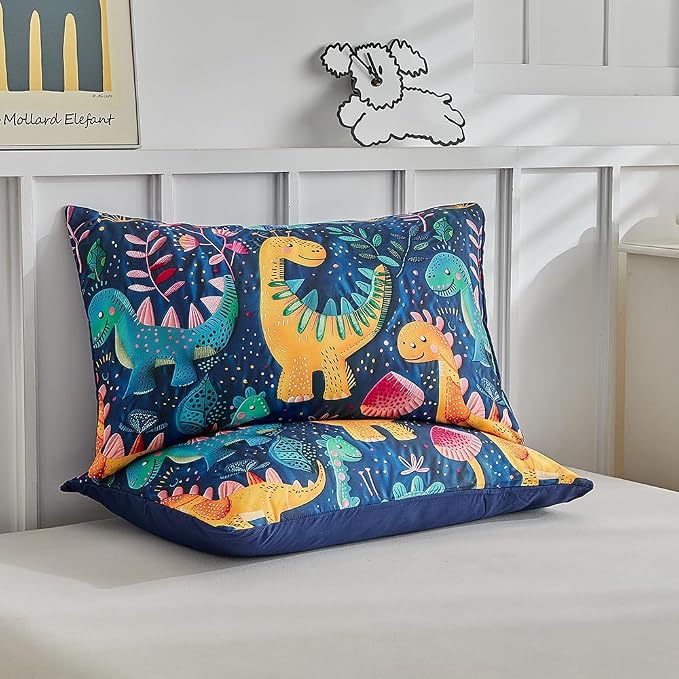 Wajade 7 Piece Dinosaur Comforter Set for Boys 3D Blue Dinosaur Print Bedding Set for Kids Teens Bed in A Bag Full Size (1 Comforter, 1 Flat Sheet, 1 Fitted Sheet, 2 Pillowcase and 2 Pillow Sham)