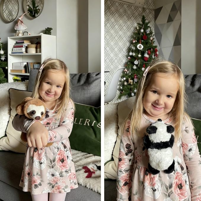 Tezituor 2 Pcs Portable Magnetic Plush Toys Set - 7" Shoulder Magnets Panda and Sloth Stuffed Animal Interactive Play - Gift for Girls, Boys, Kids