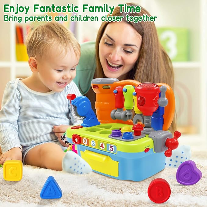 Baby Toys for 1 Year Old Boy Girl Musical Learning Workbench for 1 2 Year Old Boy Birthday Gift Early Educational Sound Shape Toddler Toys Age 1-2 Tool Set for Kids 12-18 Months