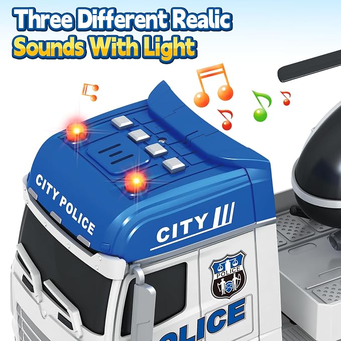 SpringFlower Toddler Boy Toys, 25" Large Police Truck Toy with Racing Car and Helicopter,3 in 1 Police Car Boy Toy, Christmas Birthday Gifts for Kids 3 4 5 6 Years Old