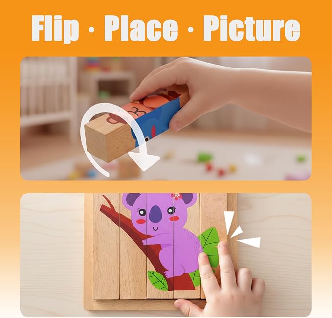 4 in 1 Montessori Wooden Puzzle Toy for Toddlers Ages 2 and Up – Educational Toys for Kids, Toddler Puzzle Toy for Early Learning & Fine Motor Development-Animal
