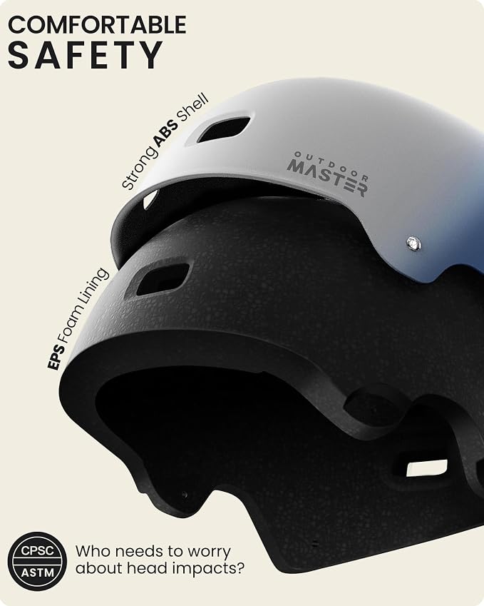 OutdoorMaster Skateboard Cycling Helmet - Two Removable Liners Ventilation Multi-Sport Scooter Roller Skate Inline Skating Rollerblading for Kids, Youth & Adults