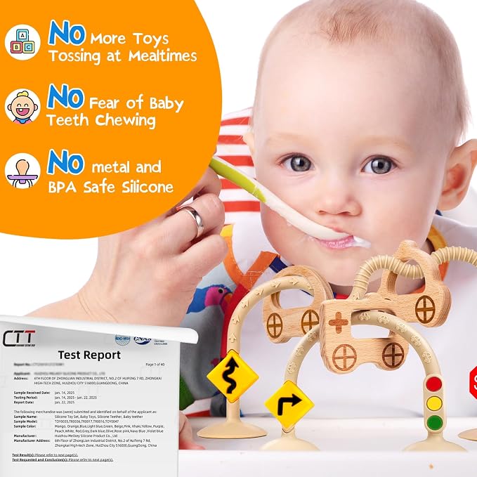 Baby High Chair Toys, Sensory Silicone Suction Cup | Montessori Interactive Teething Fine Motor Skills Toy for Infant and Toddler, Fun for Airplane Travel, Bathtub, Restaurant