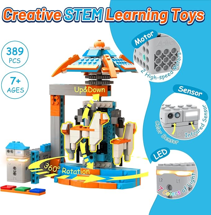 Apitor Robot S Robot Building Kit, 10 in 1 Programmable APP RC Robot/Car Robotics Coding Kit, STEM Projects Educational Birthday Gifts for Boys Girls Kids Aged 7-12 (389 Pcs)