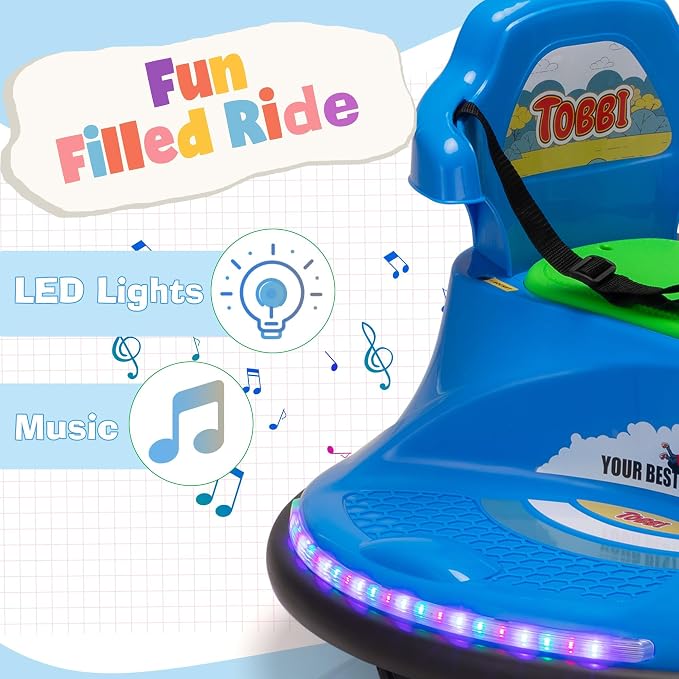 TOBBI Kids Electric Ride On Snail Shape Toy, 12V Battery Powered Toddler Bumper Car with Parent Remote Control/Funny Stickers/360 Degree Spin for Children of Aged 1-6-Azzure