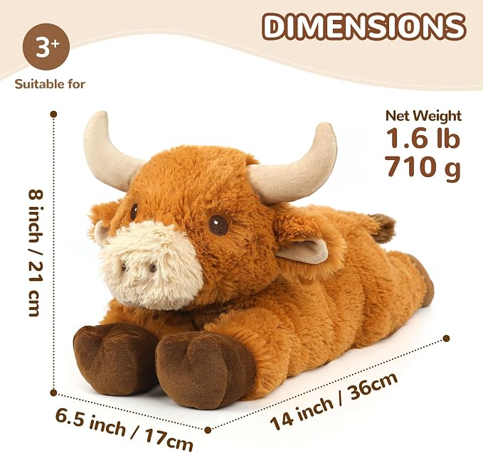 Cuckool Bull Stuffed Animals, Microwavable Stuffed Animals Adorable Fluffy Bull Plush for Warmth & Comfort, Heatable Coolable Lavender Scent Toys, Cute Soft Plushies Gift for Kids Boys Girls & Adults