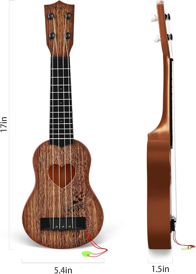 YEZI Classical Ukulele for Kids, Mini Toddler Guitar Toy with Pick, Educational Musical Instrument for Preschool Boys Girls, Early Learning Music Toy for Ages 3 4 5 6+ Years Old, Maroon