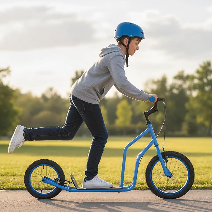 Costzon Big Wheels Kick Scooter for Kids 8+, Youth Scooter with Foldable & Height Adjustable Handlebar, Inflatable Shock Absorption Wheels, Dual Brakes for Teens, Adults, Max Load 220 LBS