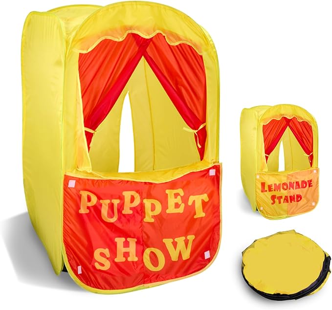Puppet Theater for Kids, 2-in-1 Puppet Show & Lemonade Stand Pop-Up Play Tent - Playbees Foldable Theater Stage, Indoor Outdoor Pretend Play, Ages 2+, 28x20x41 in with Carry Bag, Toddler Gift