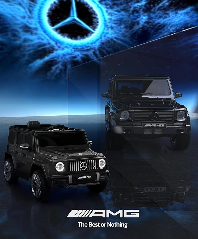 ELEMARA Licensed Mercedes-Benz AMG G63 Ride on Toys,12V Ride on Car with Remote Control,Rechargeable Battery,Flickering Lights/LED Lights, Bluetooth,Music & Horn, Soft Start, Low Battery Prompt,Black