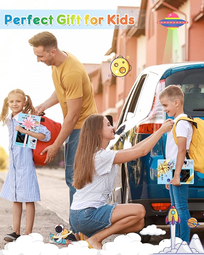 FLUESTON LCD Writing Tablet for Kids, 10 Inch Doodle Board, Colorful Drawing Pad for Toddler, Educational Travel Toy Gifts for 3-8 Year Old Girls Boys, Erase Lock Writing Board