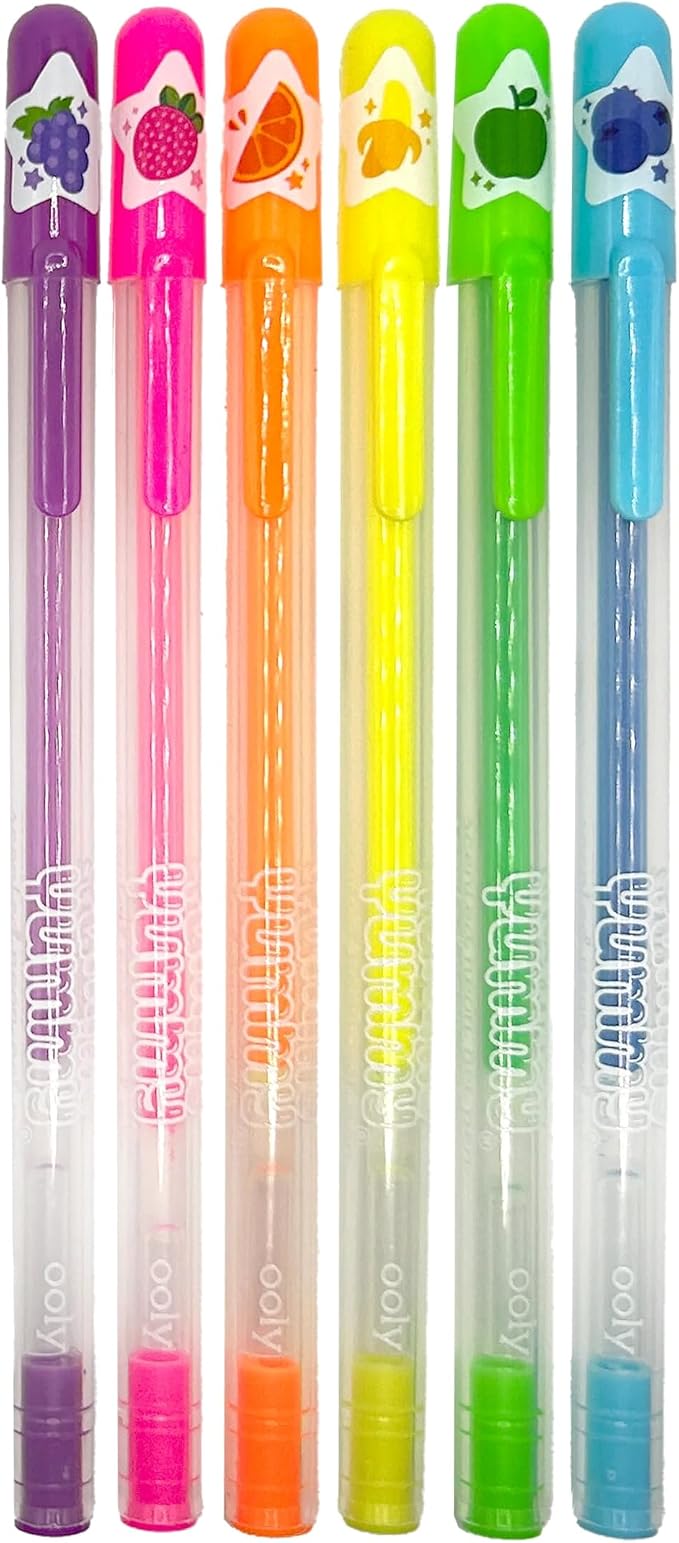 Ooly Yummy Yummy Scented Gel Pens Neon Set of 6 - Fruity Scented Gel Ink Pens for Kids, Vibrant Colors, 1.0mm Nib, Ages 3+