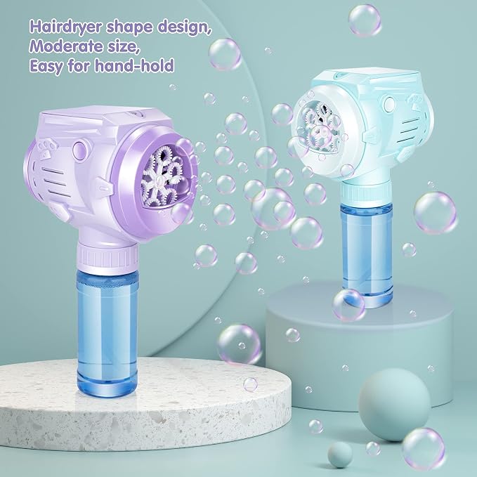 Automatic Bubble Guns with Light, Zealous 2pc High Output Bubble Machines with Bubble Solution & Bubble Concentrate,Handheld Battery Operated Bubble Maker Toys for 3000+