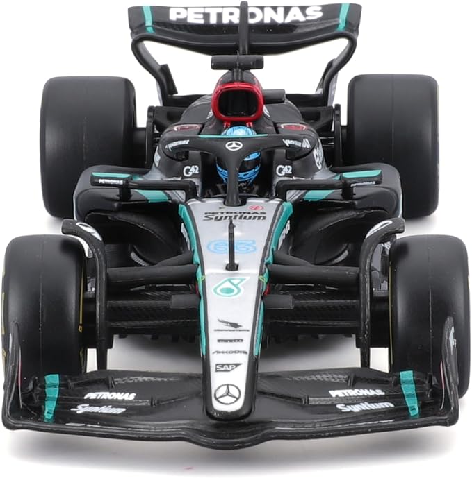 Bburago 1:43 Scale 2024 Formula Race Mercedes W15 Diecast Vehicle with Helmet, Russell #63
