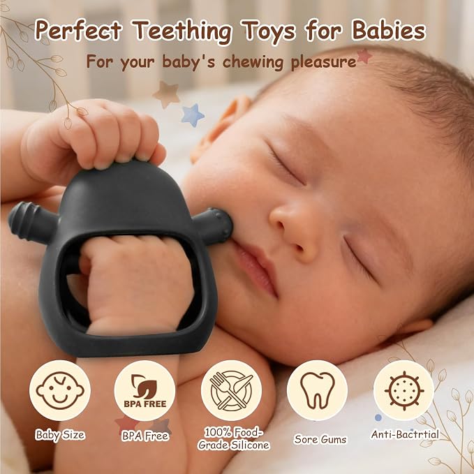 Baby Rattle Teething Toys Silicone Avocado Teething Mitten Sensory Toys for Grasping Chewing Sucking Hearing Needs-Baby Teether for Teething Relief-BPA Free Infant Toys Baby Shower Gifts (Black)