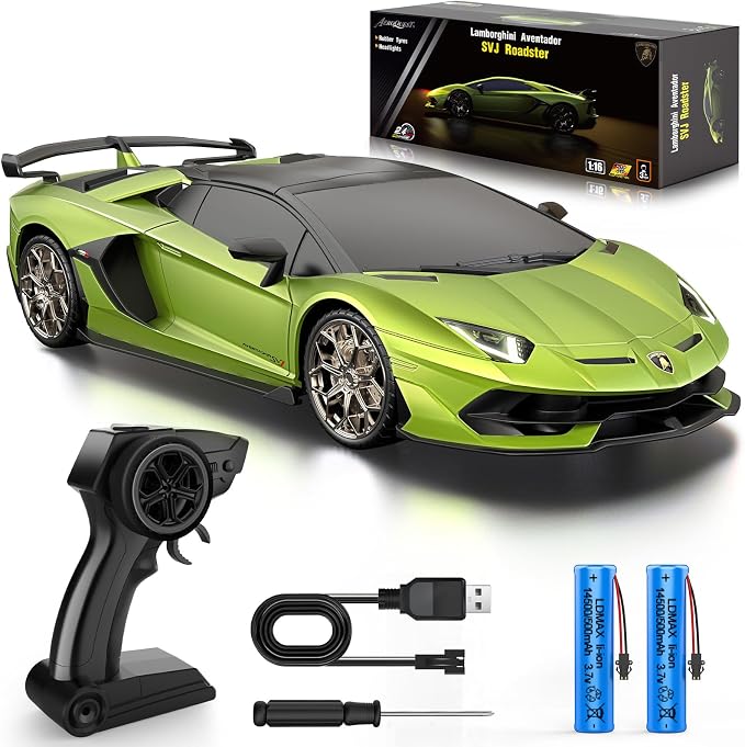 AEROQUEST 1:16 Lamborghini Remote Control Car Pistol Grip Controller | Adjustable Speed,Officially Licensed, Rechargeable, 2.4GHz, With Headlight, 12Km/h, Birthday gift，Toys for ages 4-12