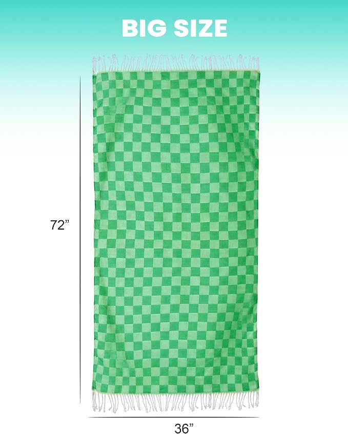 2 Packs Checkered Plaid Beach Sarong Turkish Towel Pareo Women Boho Swimsuit Coverup Maxi Bikini Cover Up Swim Tie Skirts Bath Suit Cruise Carnival Ship Essentials Packing List Accessories Vacation