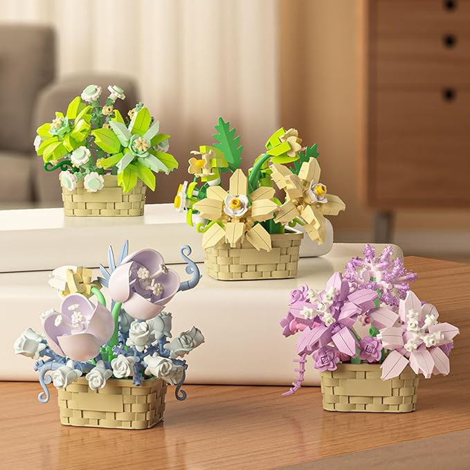 Mini Flowers Building Block Set,Flower Blocks Toys,Plants and Succulent Toys,Building Block Flowerpot，Botanical Collection Birthday Gift for Girls Boys Adults Kids Ages 6+ (Wind Chime 162Pcs)