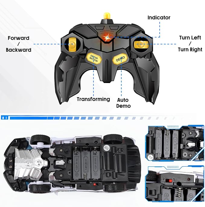 Remote Control Car Transformer Toys for Boy 4-6 Years Old: One-Button Transforming Police Car with LED Light & 360° Rotation Drifting 2.4 Ghz Robot RC Car Christmas Birthday Gift Idea for Kids