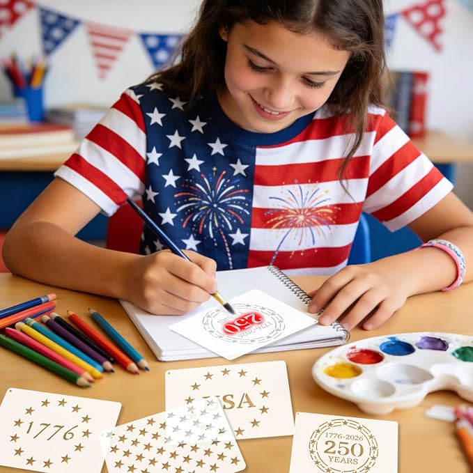 12 PCS Independence Day Stencils for Painting - Reusable USA Flag Patriotic Painting Templates, Red White and Blue Party Supplies for 4th of July Memorial Day Painting Stencil for DIY Decoration