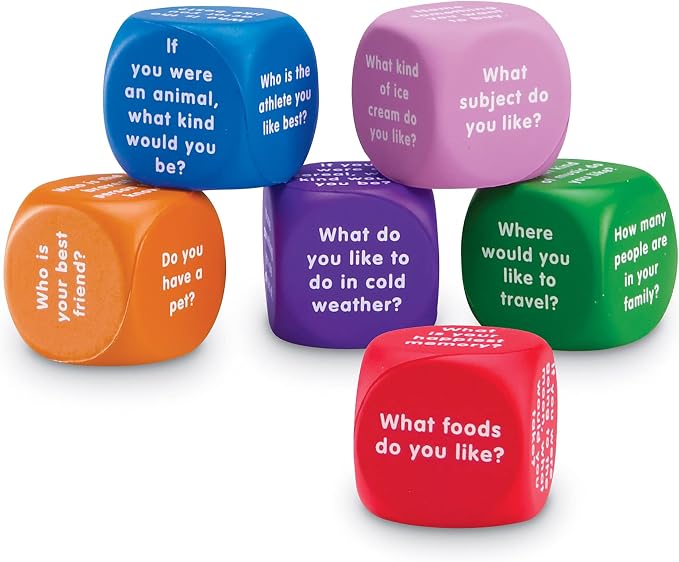 Learning Resources Conversation Cubes -Ages 6+, Foam Cubes for Social Emotional Learning, School Counselor Supplies, Speech Therapy Toys, Ice Breaker Cubes,Teacher Must Haves, 6 Pieces