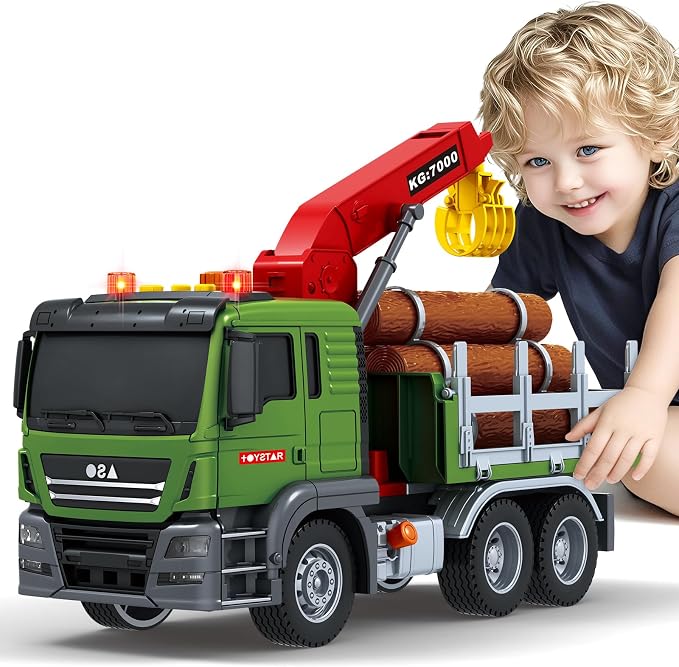 Bstoyder Toddler Boy Toys for 3 4 5 6 7 Years Kids, Large Flatbed Truck Toy with a Farm Truck, Friction Powered Vehicles Toys with Lights and Sounds, Birthday for Boy Girls