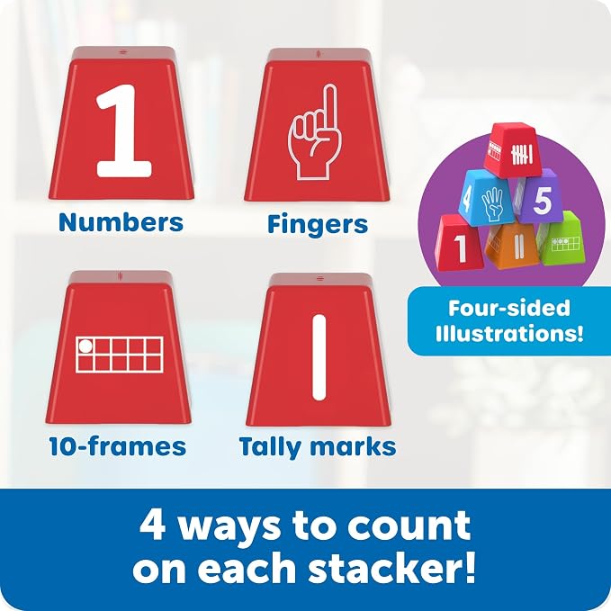 Learning Resources Number Stackers - Math Manipulatives, Addition and Subtraction Flash Cards, Counting Activities, Montessori, Fine Motor Skills, Problem Solving, Classroom Must Haves, Gifts for Kids