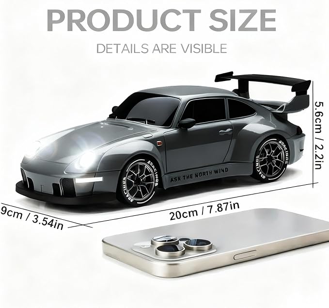 1:24 Scale RC Drift Car with LED Lights, 25km/h 4WD High Speed, Dual Batteries 50+ Min Play, 2.4GHz Remote Control, Multi-Surface Drift Tires, Racing Toy Vehicle for Adults Boys Girls, Silent Partner