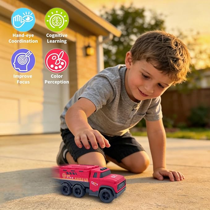 Aigitoy Toddler Car Toys for 1-3 Year Old, Red Fire Rescue Truck, BPA Free, Phthalates Free, PVC, Recycled Plastic, Construction Truck, Kids Outdoor Toys, Christmas Birthday Gifts for Boys Girls